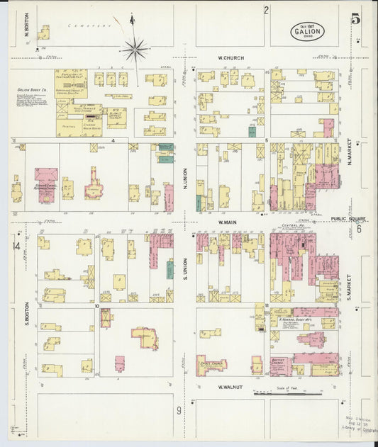 Sanborn Fire Insurance Map from Galion, Crawford County, Ohio (1907), Sheet #0005 - Historic Sanborn Fire Insurance Map Print, vintage old map wall art, antique decor, genealogy gift, Ohio Ohio map