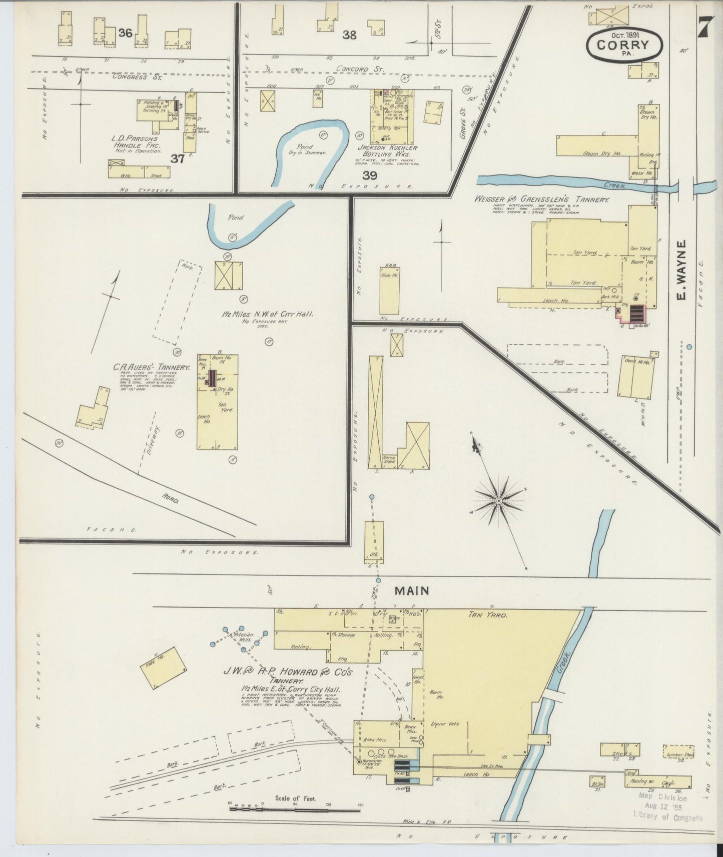 Sanborn Fire Insurance Map from Corry, Erie County, Pennsylvania (1891), Sheet #0007 - Historic Sanborn Fire Insurance Map Print, vintage old map wall art, antique decor, genealogy gift, Pennsylvania Pennsylvania map