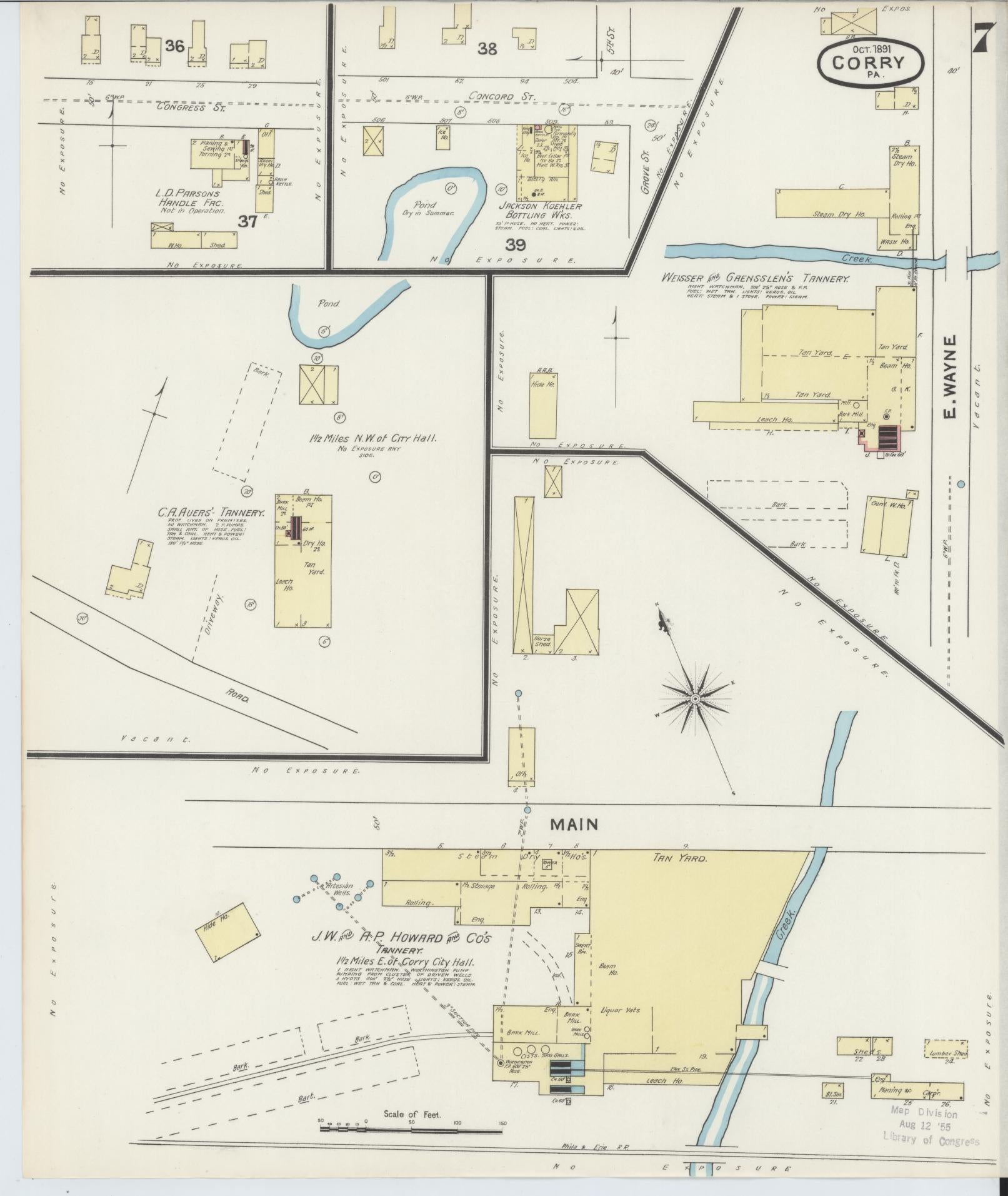 Sanborn Fire Insurance Map from Corry, Erie County, Pennsylvania (1891), Sheet #0007 - Historic Sanborn Fire Insurance Map Print, vintage old map wall art, antique decor, genealogy gift, Pennsylvania Pennsylvania map