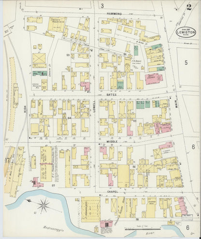 Sanborn Fire Insurance Map from Lewiston, Androscoggin County, Maine (1897), Sheet #0002 - Complete Map Set gallery image, historic Sanborn map, vintage wall art, Maine Maine