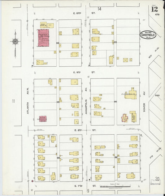 Sanborn Fire Insurance Map from Sheffield, Colbert County, Alabama (1921), Sheet #0012 - Historic Sanborn Fire Insurance Map Print, vintage old map wall art, antique decor, genealogy gift, Alabama Alabama map