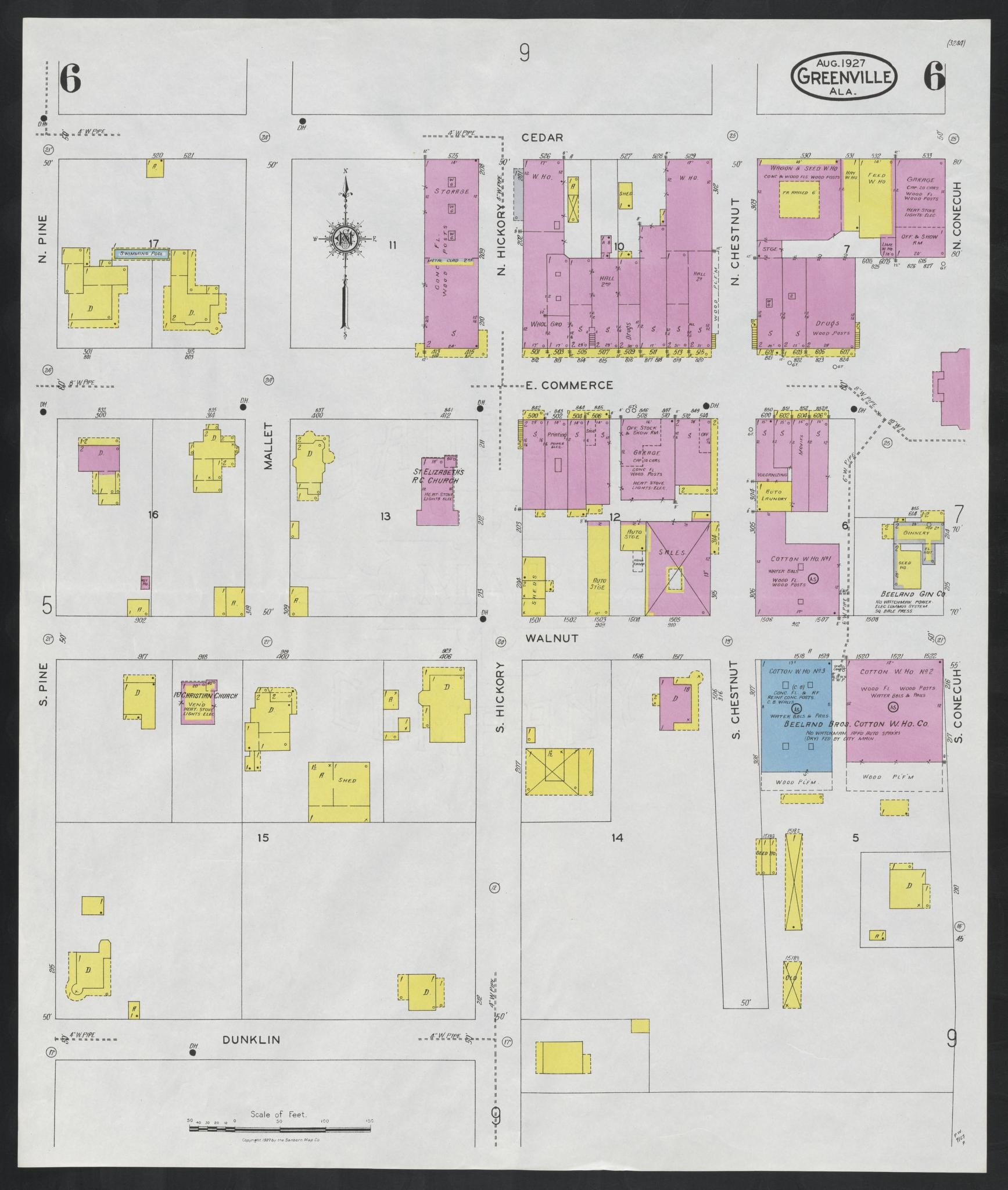 Sanborn Fire Insurance Map from Greenville, Butler County, Alabama (1927), Sheet #0006 - Complete Map Set gallery image, historic Sanborn map, vintage wall art, Alabama Alabama