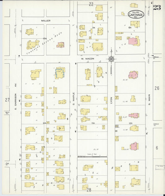 Sanborn Fire Insurance Map from Carthage, Jasper County, Missouri (1915), Sheet #0023 - Historic Sanborn Fire Insurance Map Print, vintage old map wall art, antique decor, genealogy gift, Missouri Missouri map