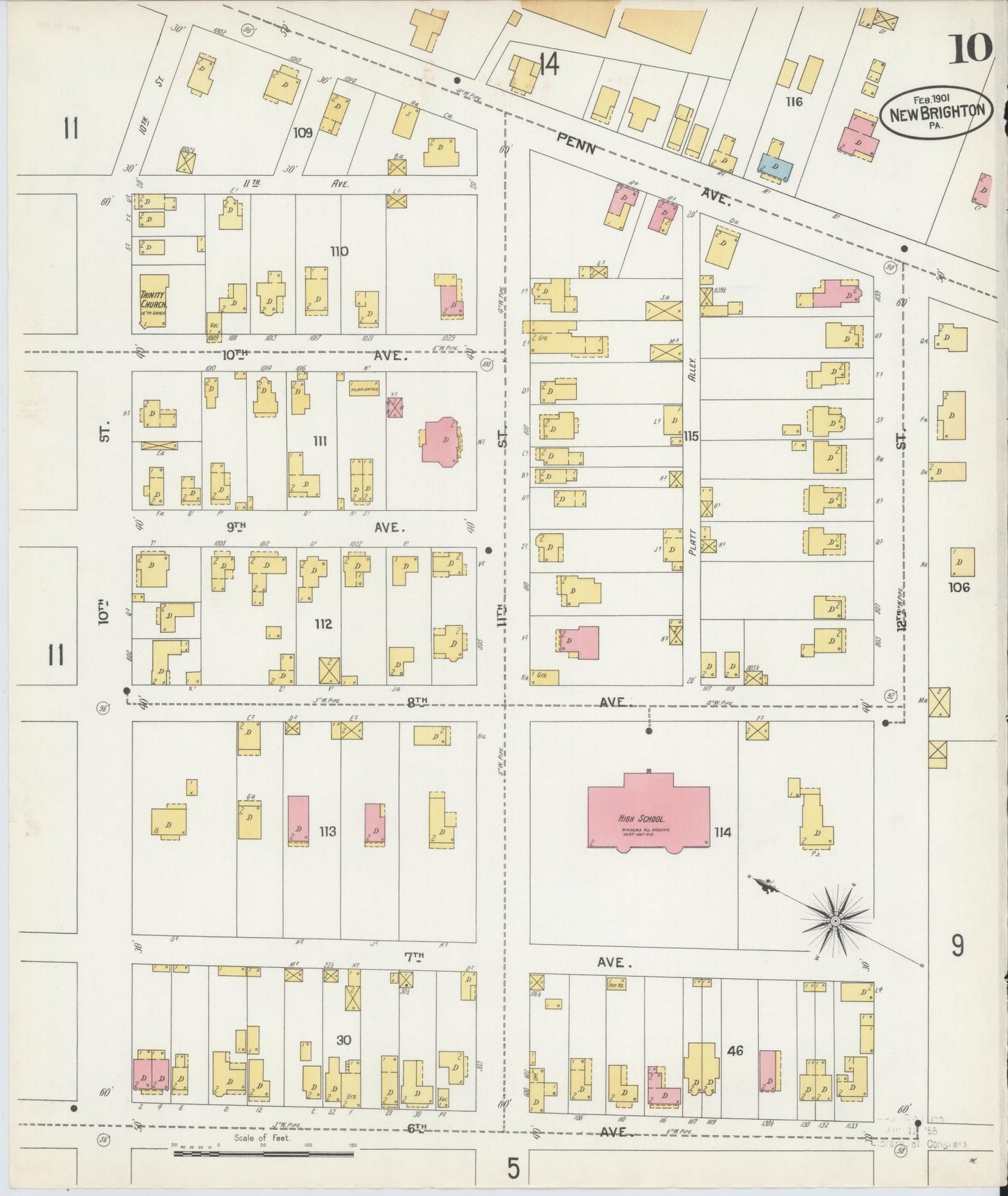 Sanborn Fire Insurance Map from New Brighton, Beaver County, Pennsylvania (1901), Sheet #0010 - Complete Map Set gallery image, historic Sanborn map, vintage wall art, Pennsylvania Pennsylvania