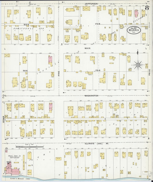 Sanborn Fire Insurance Map from Morris, Grundy County, Illinois (1907), Sheet #0008 - Historic Sanborn Fire Insurance Map Print, vintage old map wall art, antique decor, genealogy gift, Illinois Illinois map