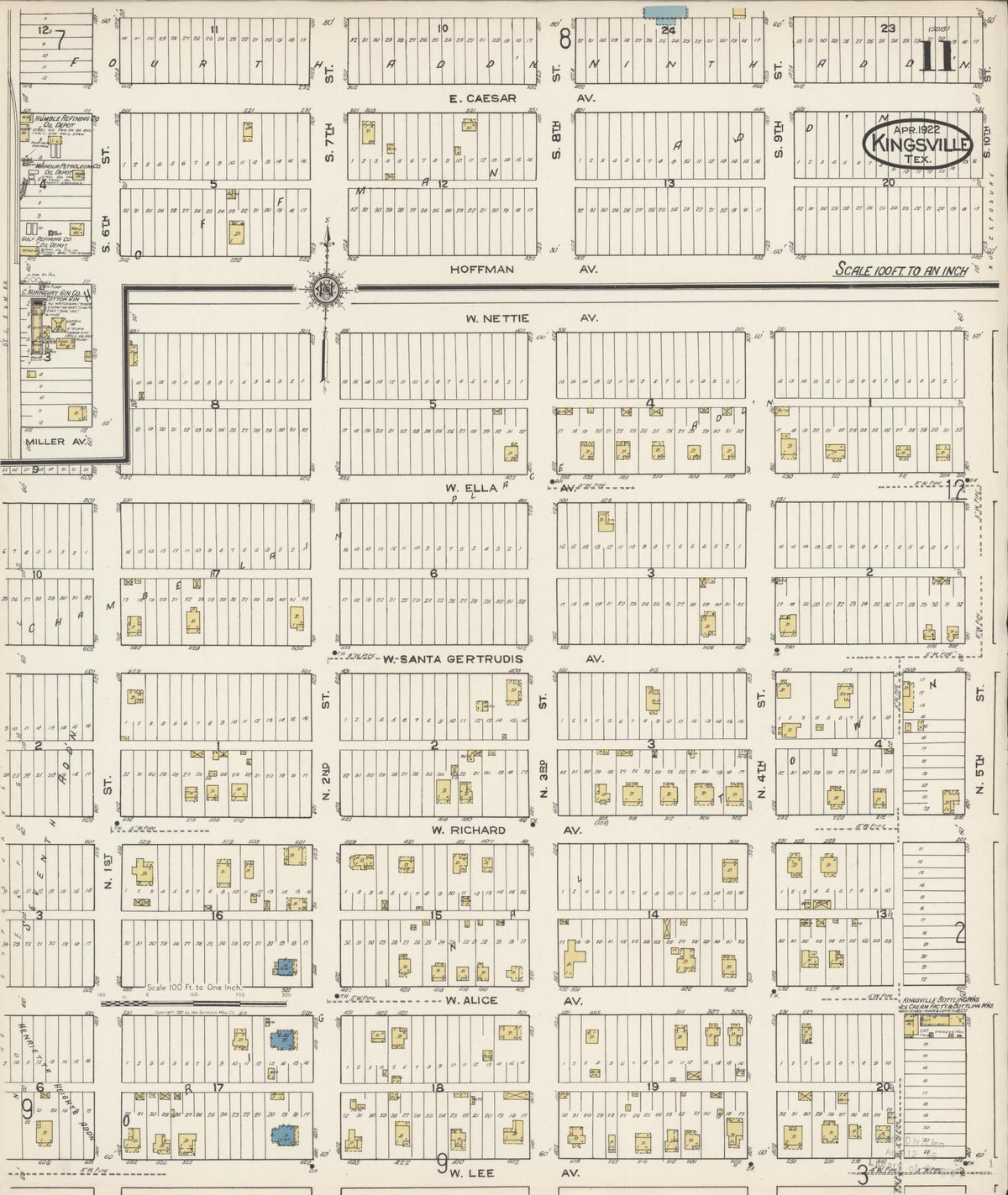 Sanborn Fire Insurance Map from Kingsville, Kleberg County, Texas (1922), Sheet #0011 - Historic Sanborn Fire Insurance Map Print, vintage old map wall art, antique decor, genealogy gift, Texas Texas map