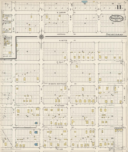 Sanborn Fire Insurance Map from Kingsville, Kleberg County, Texas (1922), Sheet #0011 - Historic Sanborn Fire Insurance Map Print, vintage old map wall art, antique decor, genealogy gift, Texas Texas map
