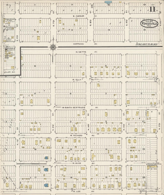 Sanborn Fire Insurance Map from Kingsville, Kleberg County, Texas (1922), Sheet #0011 - Historic Sanborn Fire Insurance Map Print, vintage old map wall art, antique decor, genealogy gift, Texas Texas map