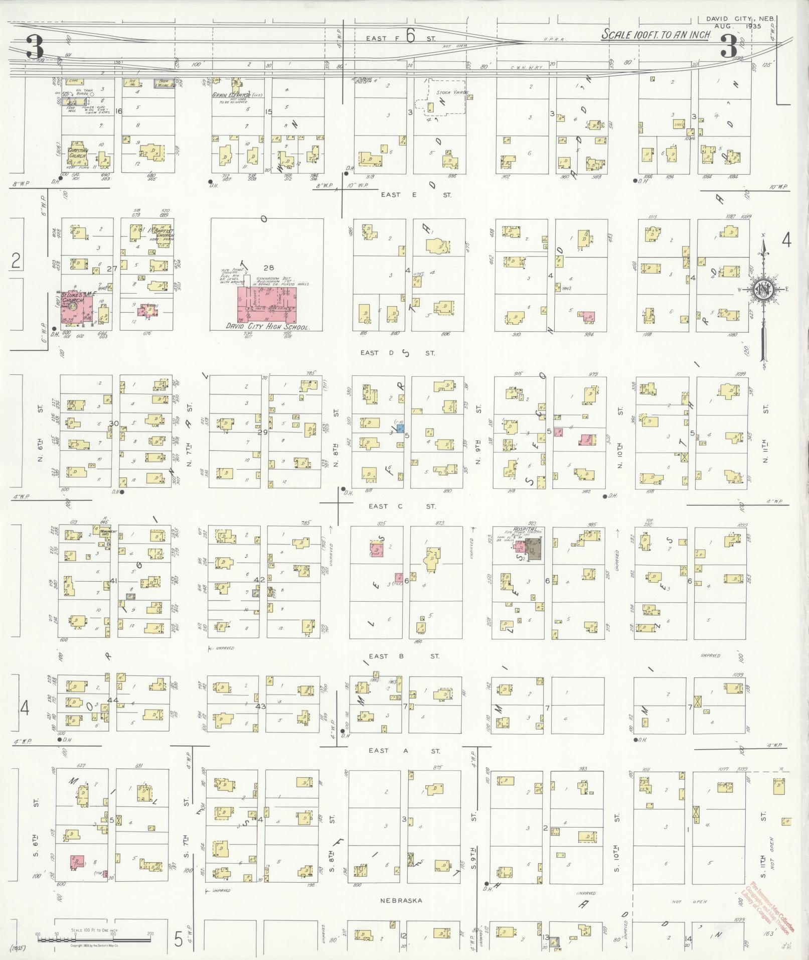 Sanborn Fire Insurance Map from David City, Butler County, Nebraska (1935), Sheet #0003 - Historic Sanborn Fire Insurance Map Print, vintage old map wall art, antique decor, genealogy gift, Nebraska Nebraska map