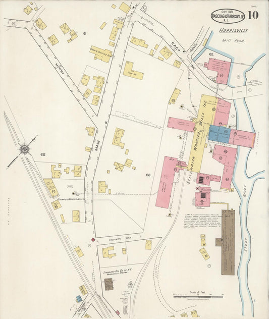 Sanborn Fire Insurance Map from Pascoag, Providence County, Rhode Island (1921), Sheet #0010 - Historic Sanborn Fire Insurance Map Print, vintage old map wall art, antique decor, genealogy gift, Rhode Island Rhode Island map