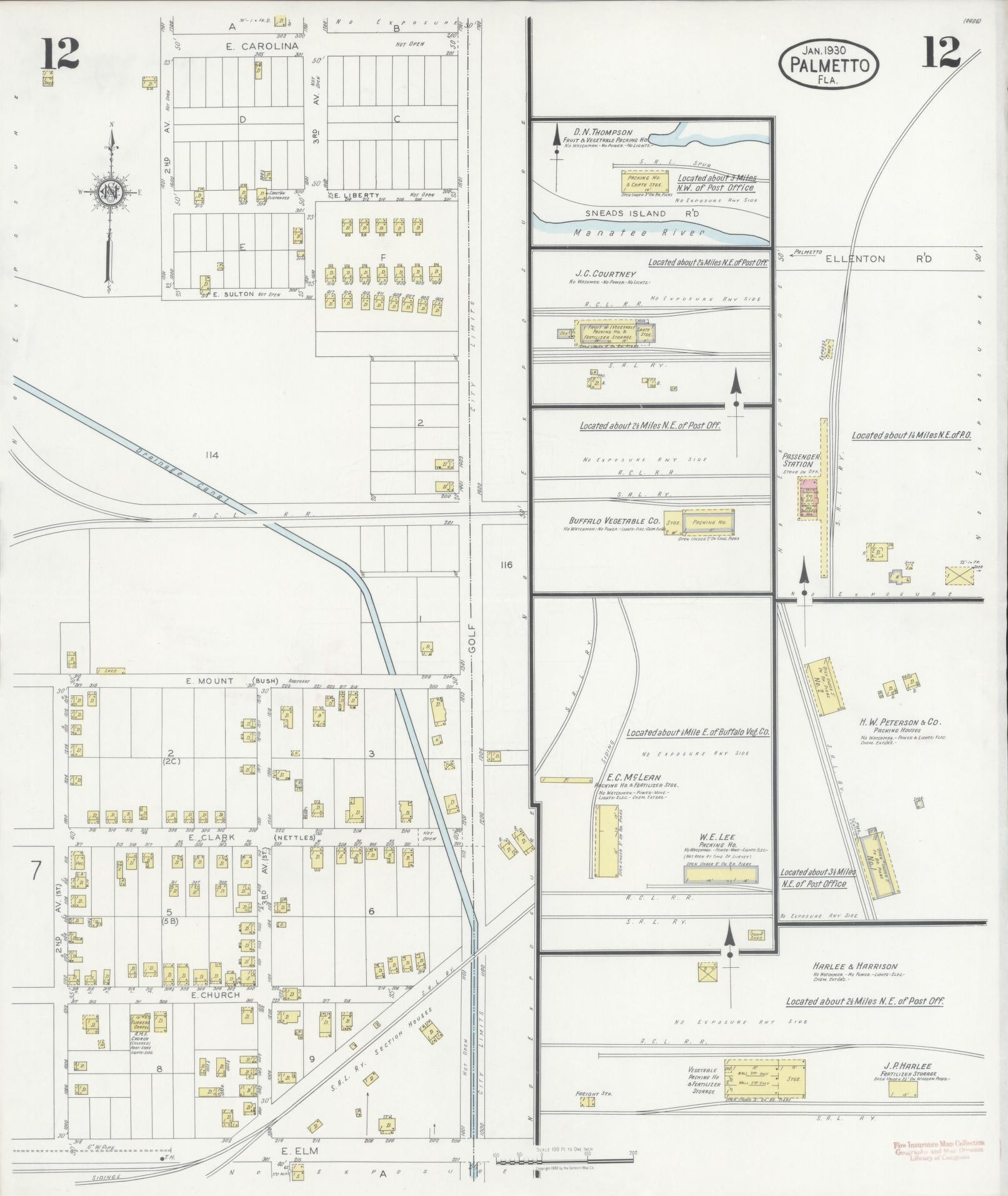 Sanborn Fire Insurance Map from Palmetto, Manatee County, Florida (1930), Sheet #0012 - Historic Sanborn Fire Insurance Map Print, vintage old map wall art, antique decor, genealogy gift, Florida Florida map