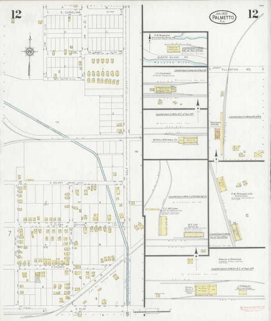 Sanborn Fire Insurance Map from Palmetto, Manatee County, Florida (1930), Sheet #0012 - Historic Sanborn Fire Insurance Map Print, vintage old map wall art, antique decor, genealogy gift, Florida Florida map