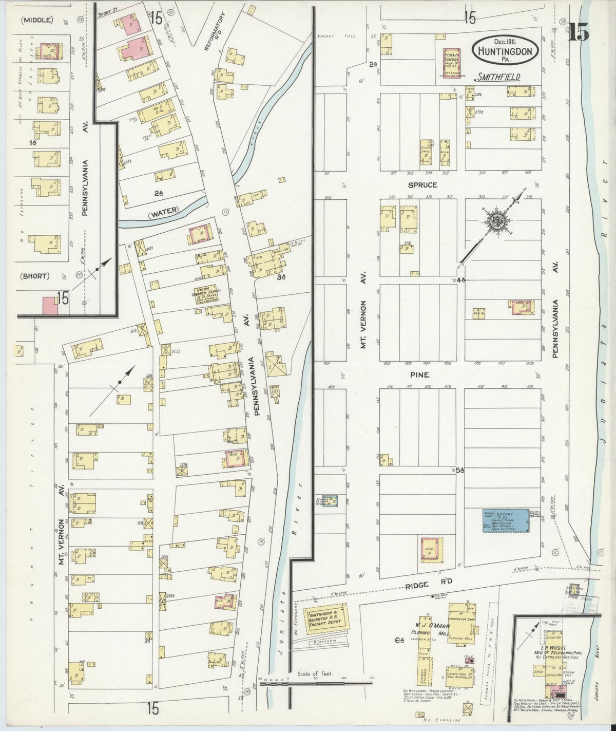 Sanborn Fire Insurance Map from Huntingdon, Huntingdon County, Pennsylvania (1911), Sheet #0015 - Complete Map Set gallery image, historic Sanborn map, vintage wall art, Pennsylvania Pennsylvania