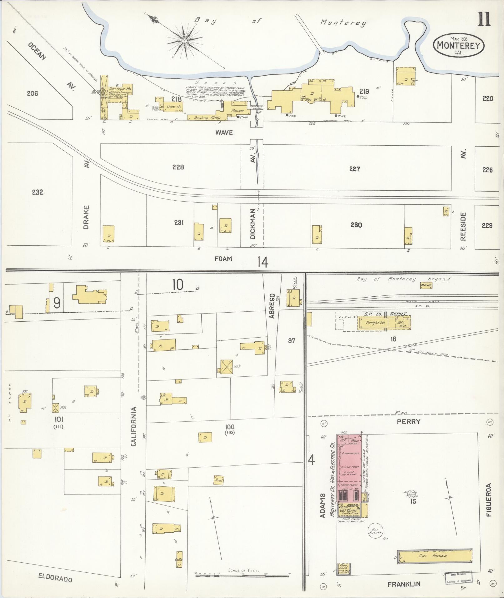 Sanborn Fire Insurance Map from Monterey, Monterey County, California (1905), Sheet #0011 - Historic Sanborn Fire Insurance Map Print, vintage old map wall art, antique decor, genealogy gift, California California map