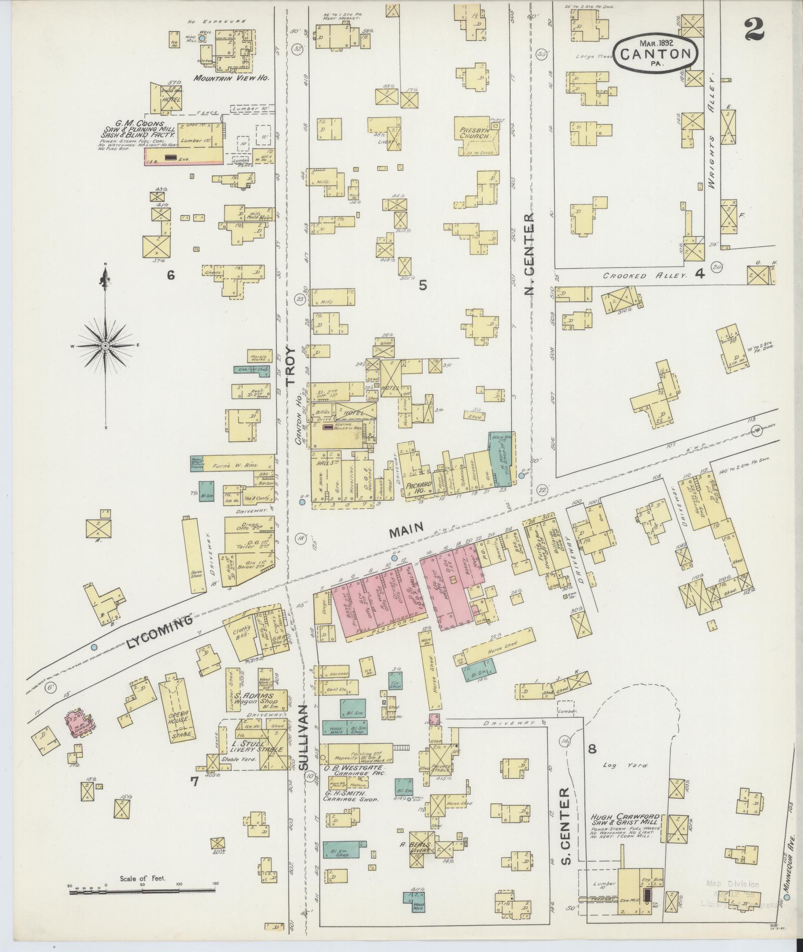 Sanborn Fire Insurance Map from Canton, Bradford County, Pennsylvania (1892), Sheet #0002 - Historic Sanborn Fire Insurance Map Print, vintage old map wall art, antique decor, genealogy gift, Pennsylvania Pennsylvania map