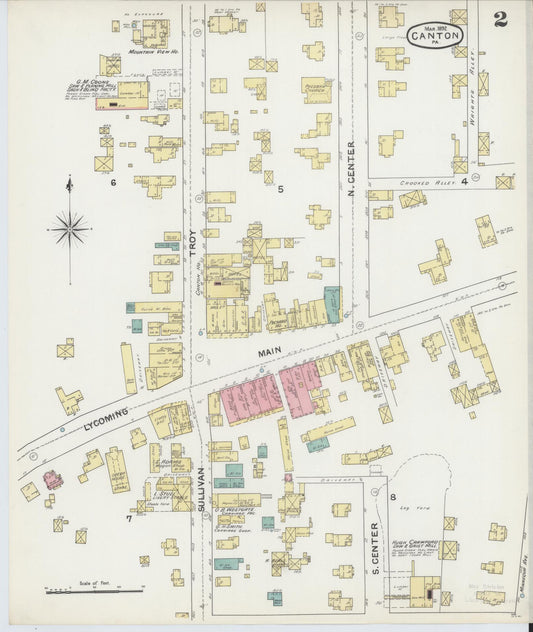 Sanborn Fire Insurance Map from Canton, Bradford County, Pennsylvania (1892), Sheet #0002 - Historic Sanborn Fire Insurance Map Print, vintage old map wall art, antique decor, genealogy gift, Pennsylvania Pennsylvania map