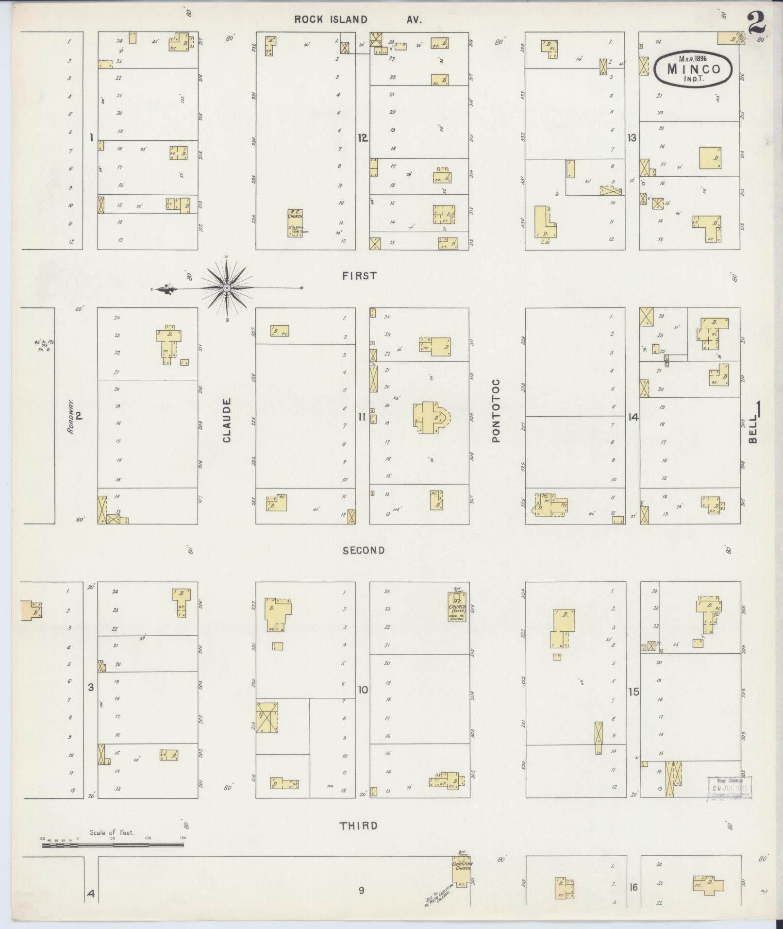 Sanborn Fire Insurance Map from Minco, Grady County, Oklahoma (1896), Sheet #0002 - Complete Map Set gallery image, historic Sanborn map, vintage wall art, Oklahoma Oklahoma