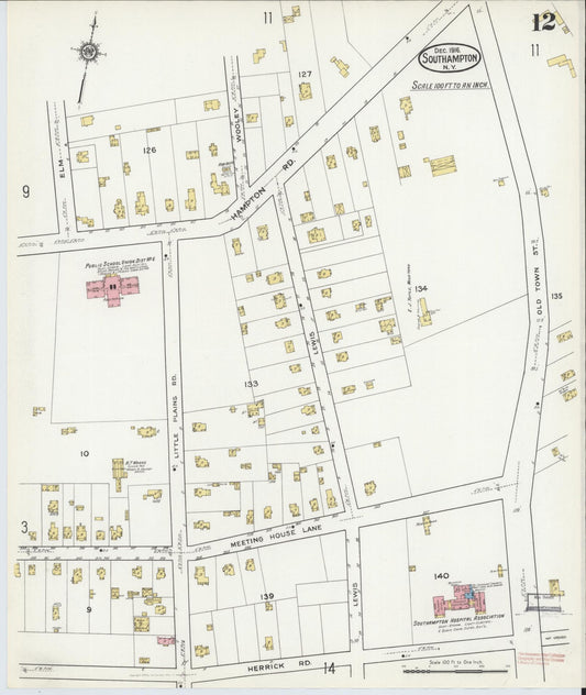 Sanborn Fire Insurance Map from Southampton, Suffolk County, New York (1916), Sheet #0012 - Historic Sanborn Fire Insurance Map Print, vintage old map wall art, antique decor, genealogy gift, New York New York map