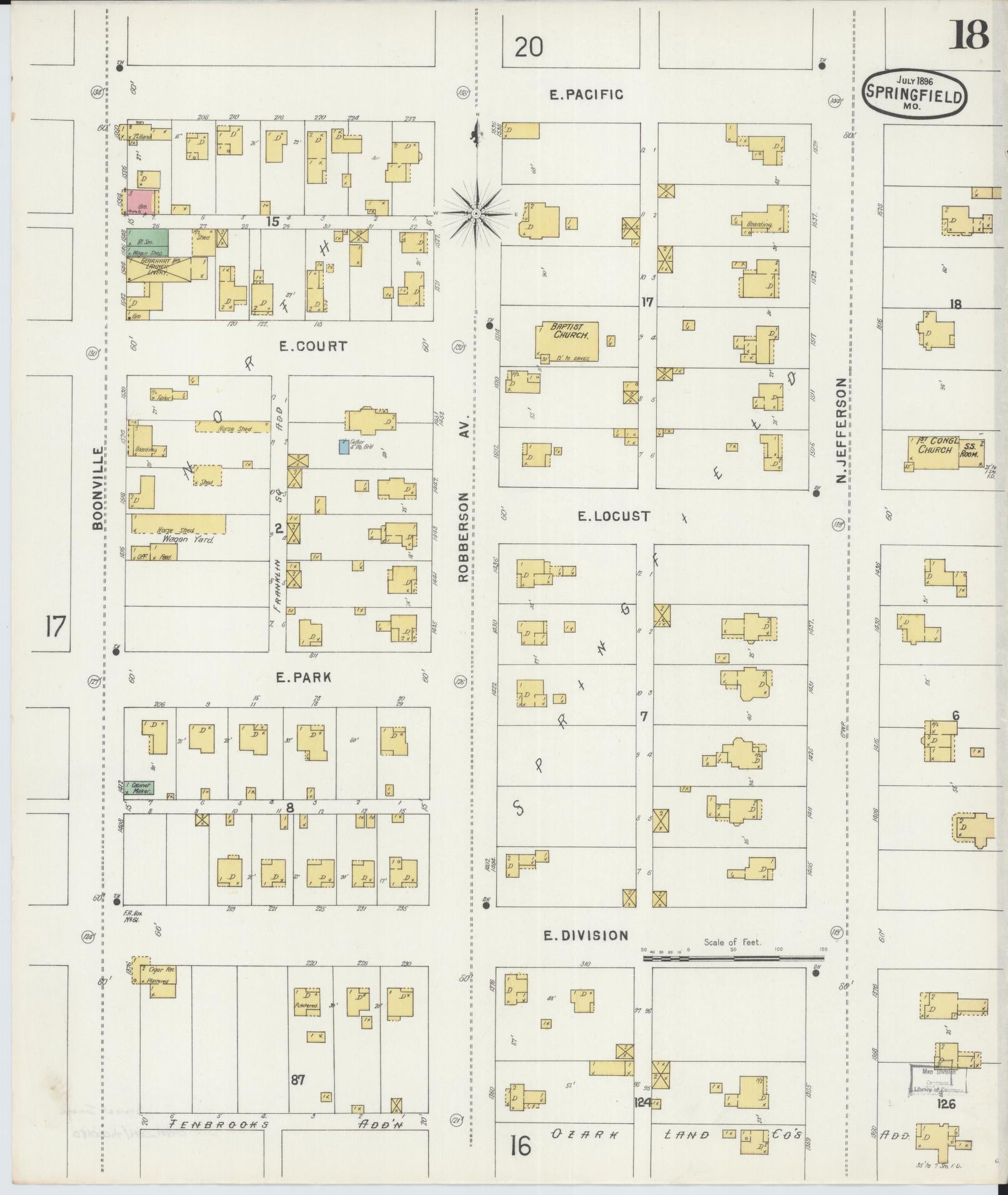 Sanborn Fire Insurance Map from Springfield, Greene County, Missouri (1896), Sheet #0018 - Complete Map Set gallery image, historic Sanborn map, vintage wall art, Missouri Missouri
