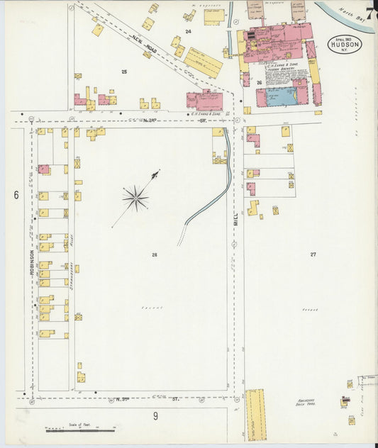 Sanborn Fire Insurance Map from Hudson, Columbia County, New York (1903), Sheet #0007 - Historic Sanborn Fire Insurance Map Print, vintage old map wall art, antique decor, genealogy gift, New York New York map