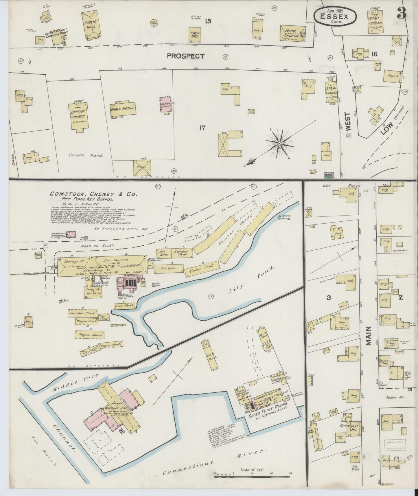 Sanborn Fire Insurance Map from Essex, Middlesex County, Connecticut (1889), Sheet #0003 - Complete Map Set gallery image, historic Sanborn map, vintage wall art, Connecticut Connecticut