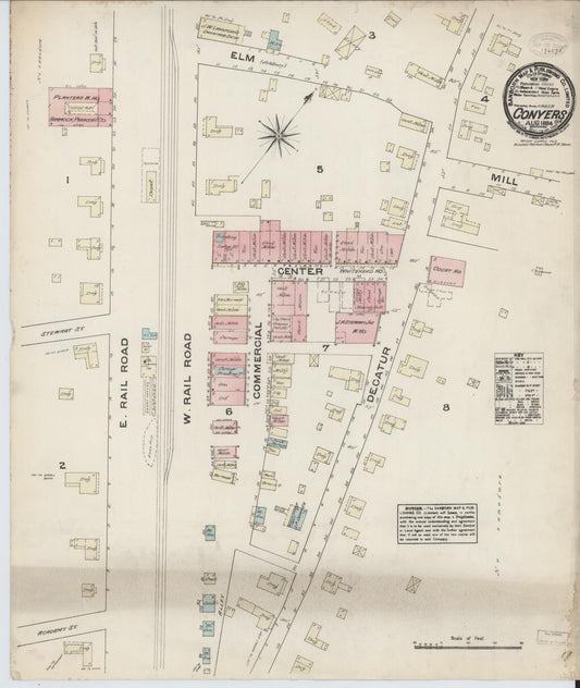 Sanborn Fire Insurance Map from Conyers, Rockdale County, Georgia (1884), Sheet #0001 - Historic Sanborn Fire Insurance Map Print, vintage old map wall art, antique decor, genealogy gift, Georgia Georgia map