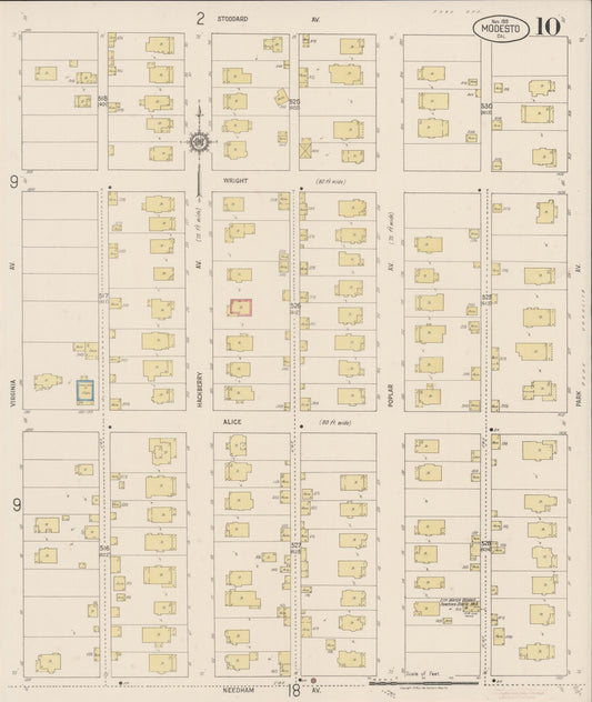 Sanborn Fire Insurance Map from Modesto, Stanislaus County, California (1919), Sheet #0010 - Historic Sanborn Fire Insurance Map Print, vintage old map wall art, antique decor, genealogy gift, California California map