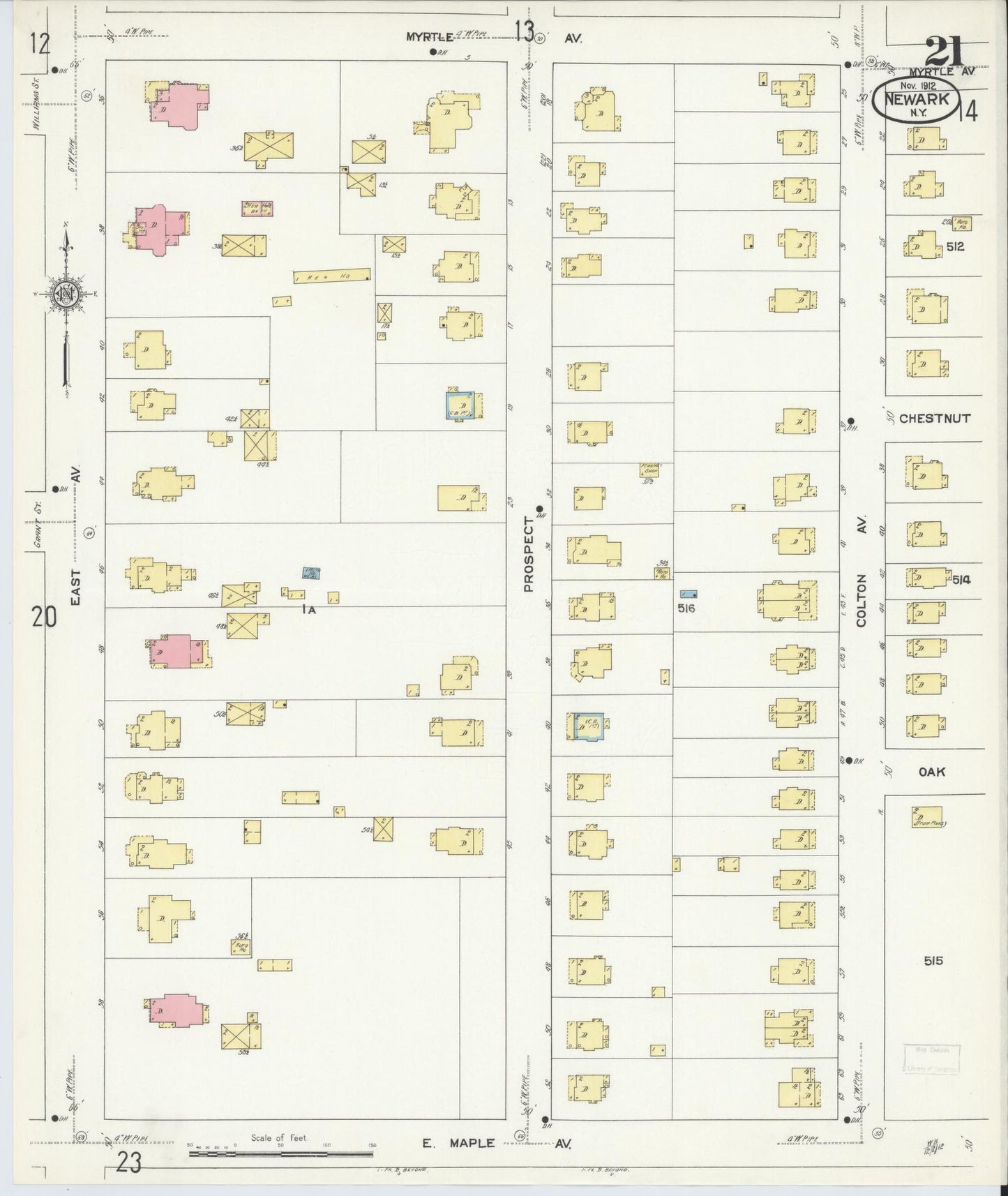 Sanborn Fire Insurance Map from Newark, Wayne County, New York (1912), Sheet #0021 - Complete Map Set gallery image, historic Sanborn map, vintage wall art, New York New York