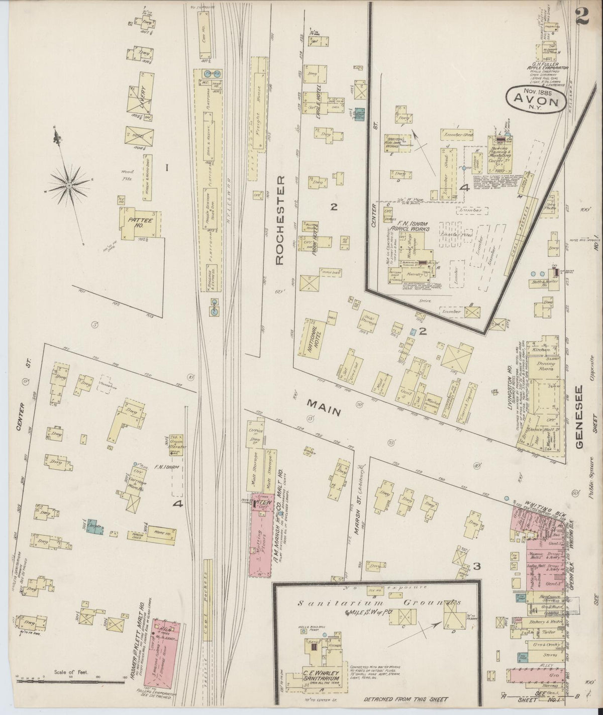 Sanborn Fire Insurance Map from Avon, Livingston County, New York (1885), Sheet #0002 - Historic Sanborn Fire Insurance Map Print, vintage old map wall art, antique decor, genealogy gift, New York New York map