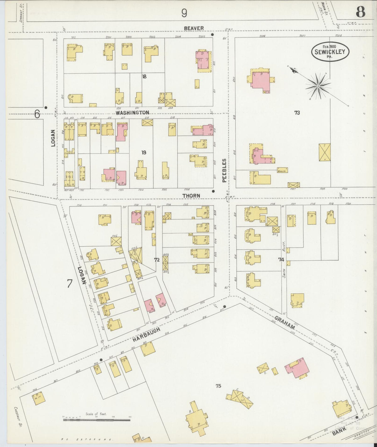 Sanborn Fire Insurance Map from Sewickley, Allegheny County, Pennsylvania (1900), Sheet #0008 - Historic Sanborn Fire Insurance Map Print, vintage old map wall art, antique decor, genealogy gift, Pennsylvania Pennsylvania map