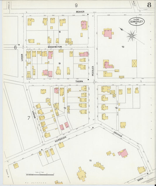 Sanborn Fire Insurance Map from Sewickley, Allegheny County, Pennsylvania (1900), Sheet #0008 - Historic Sanborn Fire Insurance Map Print, vintage old map wall art, antique decor, genealogy gift, Pennsylvania Pennsylvania map