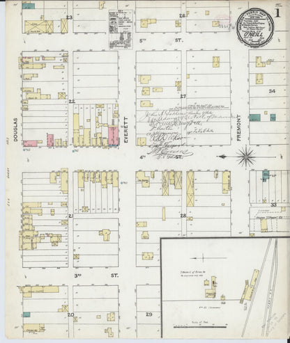 Sanborn Fire Insurance Map from O'Neill, Holt County, Nebraska (1891), Sheet #0001 - Complete Map Set gallery image, historic Sanborn map, vintage wall art, Nebraska Nebraska