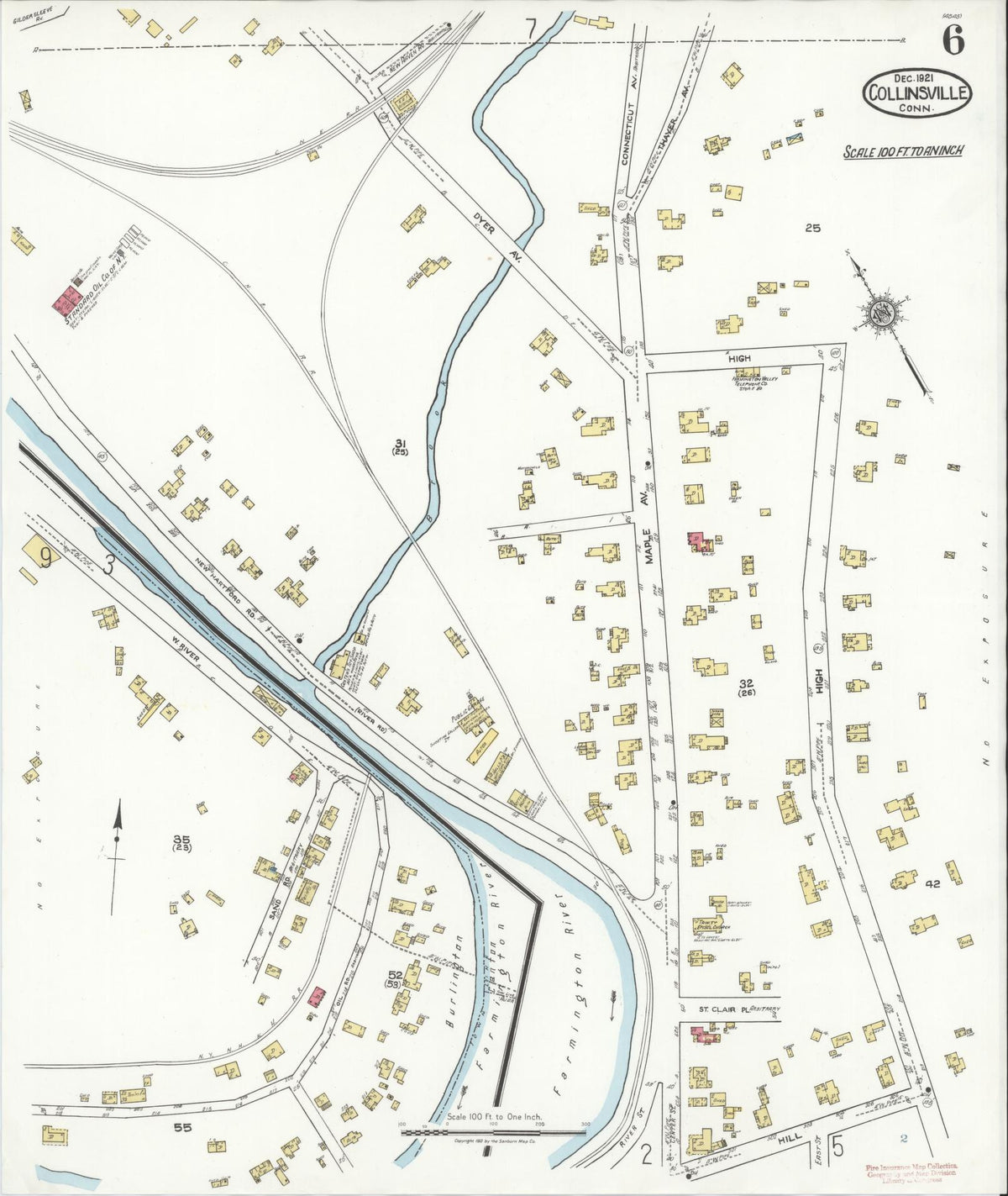 Sanborn Fire Insurance Map from Collinsville, Hartford County, Connecticut (1921), Sheet #0006 - Complete Map Set gallery image, historic Sanborn map, vintage wall art, Connecticut Connecticut