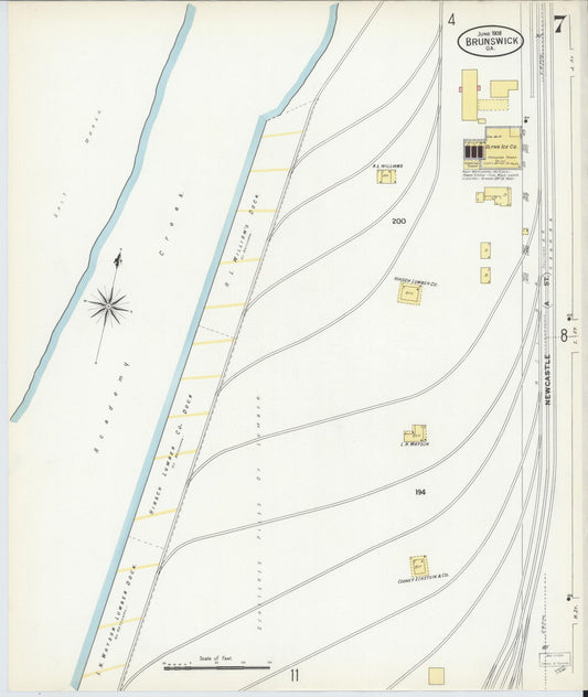 Sanborn Fire Insurance Map from Brunswick, Glynn County, Georgia (1908), Sheet #0007 - Historic Sanborn Fire Insurance Map Print, vintage old map wall art, antique decor, genealogy gift, Georgia Georgia map