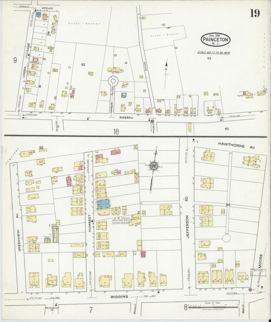 Sanborn Fire Insurance Map from Princeton, Mercer County, New Jersey (1918), Sheet #0019 - Historic Sanborn Fire Insurance Map Print, vintage old map wall art, antique decor, genealogy gift, New Jersey New Jersey map