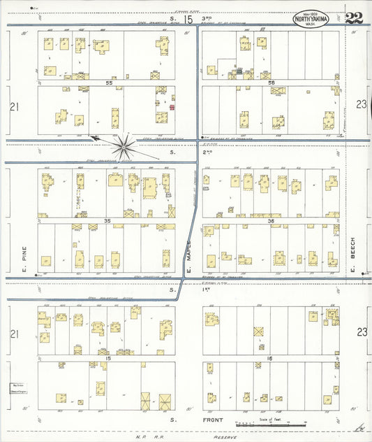 Sanborn Fire Insurance Map from North Yakima, Yakima County, Washington (1909), Sheet #0022 - Historic Sanborn Fire Insurance Map Print, vintage old map wall art, antique decor, genealogy gift, Washington Washington map