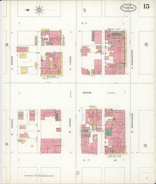 Sanborn Fire Insurance Map from Phoenix, Maricopa County, Arizona (1901), Sheet #0015 - Historic Sanborn Fire Insurance Map Print, vintage old map wall art, antique decor, genealogy gift, Arizona Arizona map