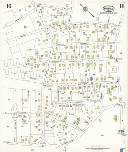 Sanborn Fire Insurance Map from Norwood, Norfolk County, Massachusetts (1923), Sheet #0016 - Historic Sanborn Fire Insurance Map Print, vintage old map wall art, antique decor, genealogy gift, Massachusetts Massachusetts map