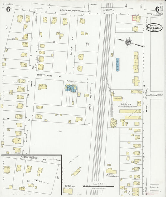 Sanborn Fire Insurance Map from Hopewell, Mercer County, New Jersey (1927), Sheet #0006 - Historic Sanborn Fire Insurance Map Print, vintage old map wall art, antique decor, genealogy gift, New Jersey New Jersey map