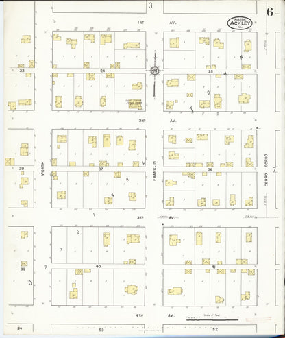 Sanborn Fire Insurance Map from Ackley, Hardin and Franklin Counties, Iowa (1916), Sheet #0006 - Historic Sanborn Fire Insurance Map Print, vintage old map wall art