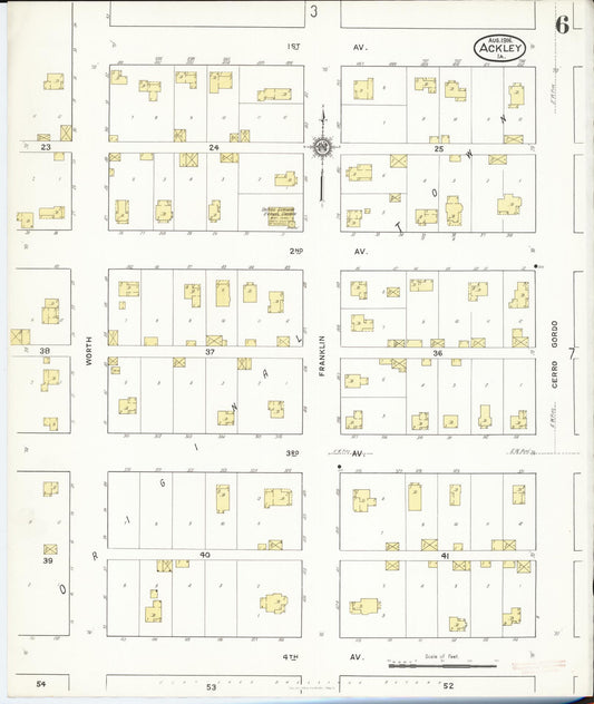 Sanborn Fire Insurance Map from Ackley, Hardin and Franklin Counties, Iowa (1916), Sheet #0006 - Historic Sanborn Fire Insurance Map Print, vintage old map wall art