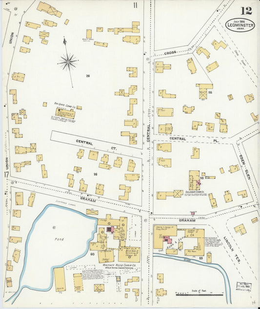 Sanborn Fire Insurance Map from Leominster, Worcester County, Massachusetts (1906), Sheet #0012 - Historic Sanborn Fire Insurance Map Print, vintage old map wall art, antique decor, genealogy gift, Massachusetts Massachusetts map