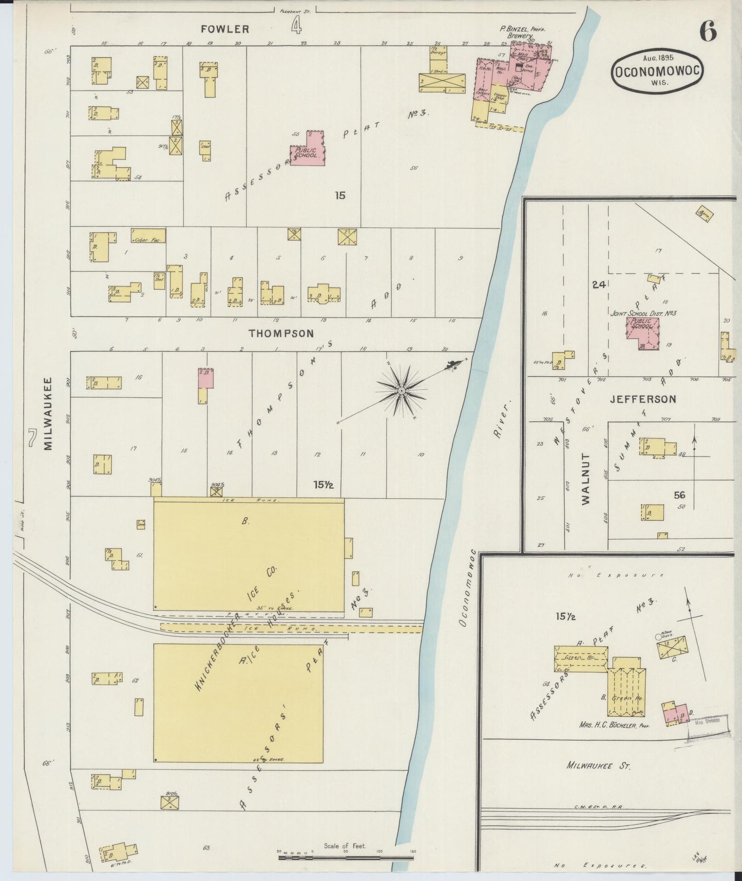 Sanborn Fire Insurance Map from Oconomowoc, Waukesha County, Wisconsin (1895), Sheet #0006 - Complete Map Set gallery image, historic Sanborn map, vintage wall art, Wisconsin Wisconsin