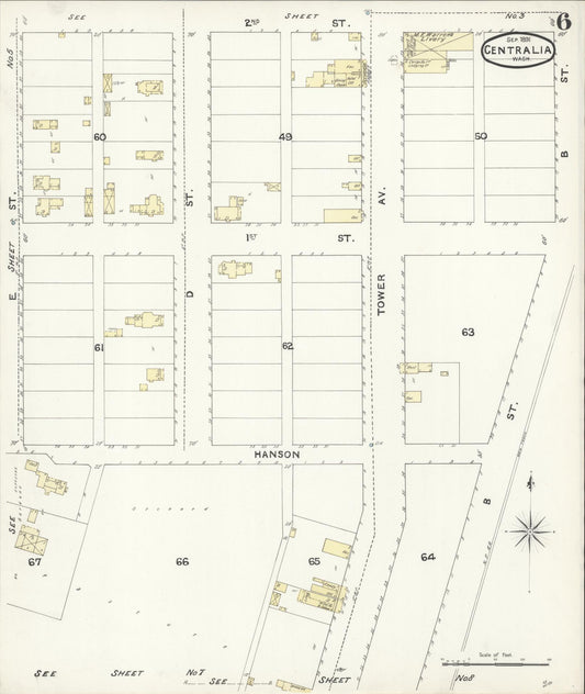Sanborn Fire Insurance Map from Centralia, Lewis County, Washington (1891), Sheet #0006 - Historic Sanborn Fire Insurance Map Print, vintage old map wall art, antique decor, genealogy gift, Washington Washington map