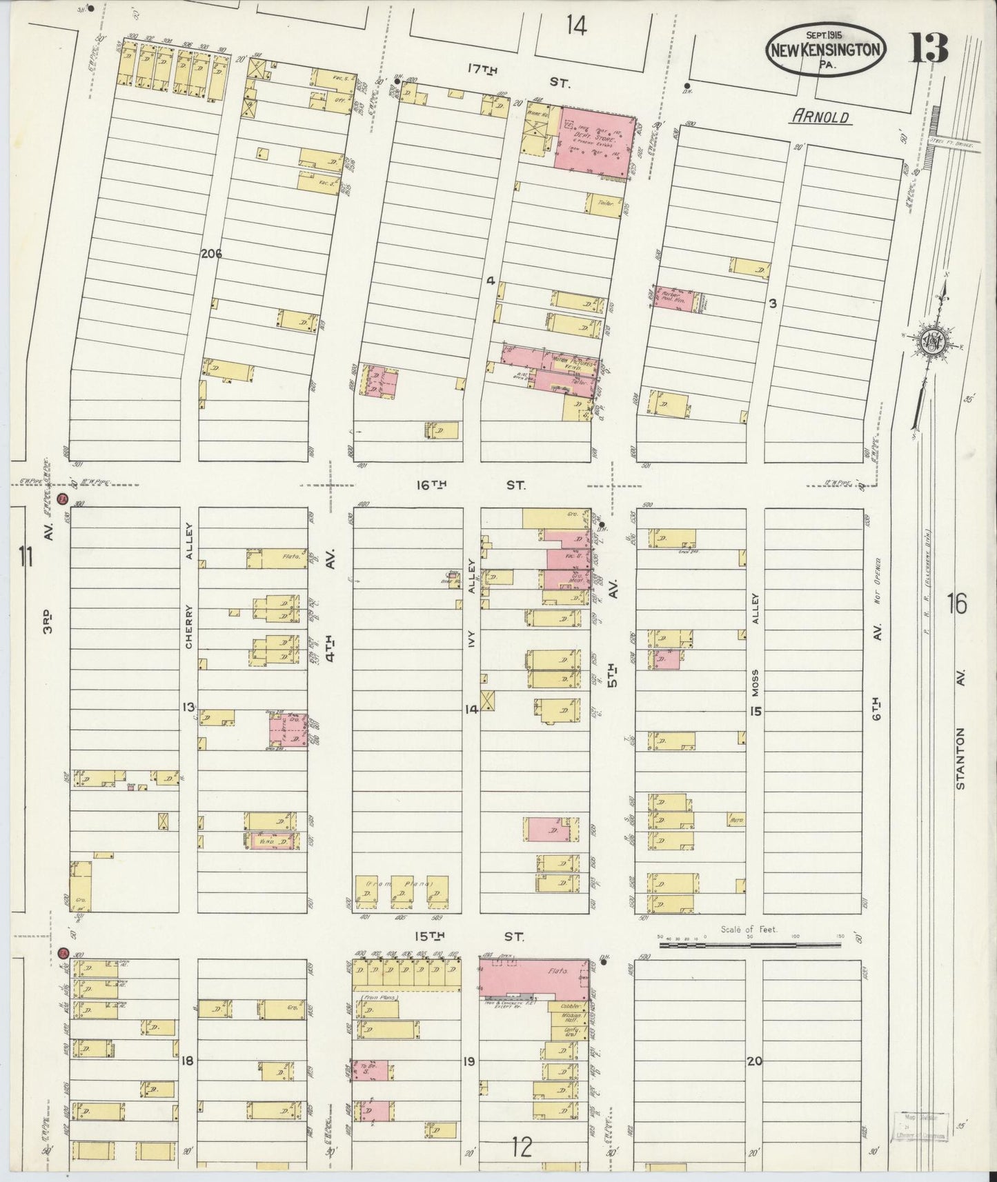 Sanborn Fire Insurance Map from New Kensington, Westmoreland County, Pennsylvania (1915), Sheet #0013 - Complete Map Set gallery image, historic Sanborn map, vintage wall art, Pennsylvania Pennsylvania