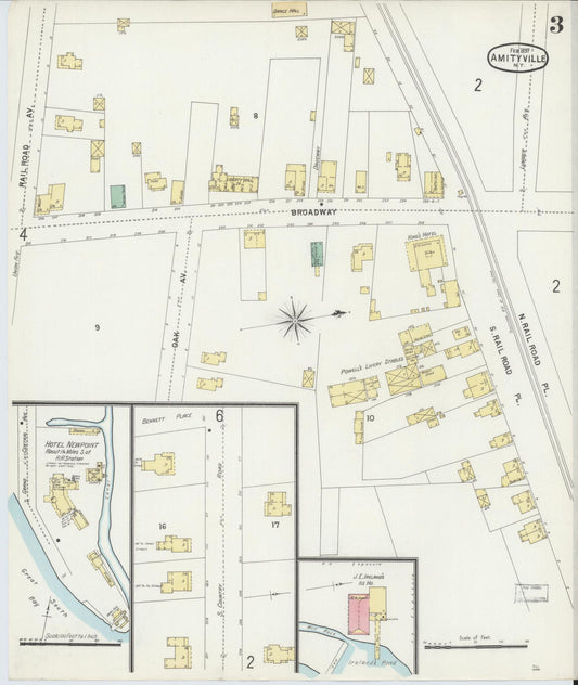 Sanborn Fire Insurance Map from Amityville, Suffolk County, New York (1897), Sheet #0003 - Historic Sanborn Fire Insurance Map Print, vintage old map wall art, antique decor, genealogy gift, New York New York map