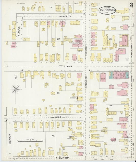 Sanborn Fire Insurance Map from Johnstown, Fulton County, New York (1892), Sheet #0003 - Historic Sanborn Fire Insurance Map Print, vintage old map wall art, antique decor, genealogy gift, New York New York map