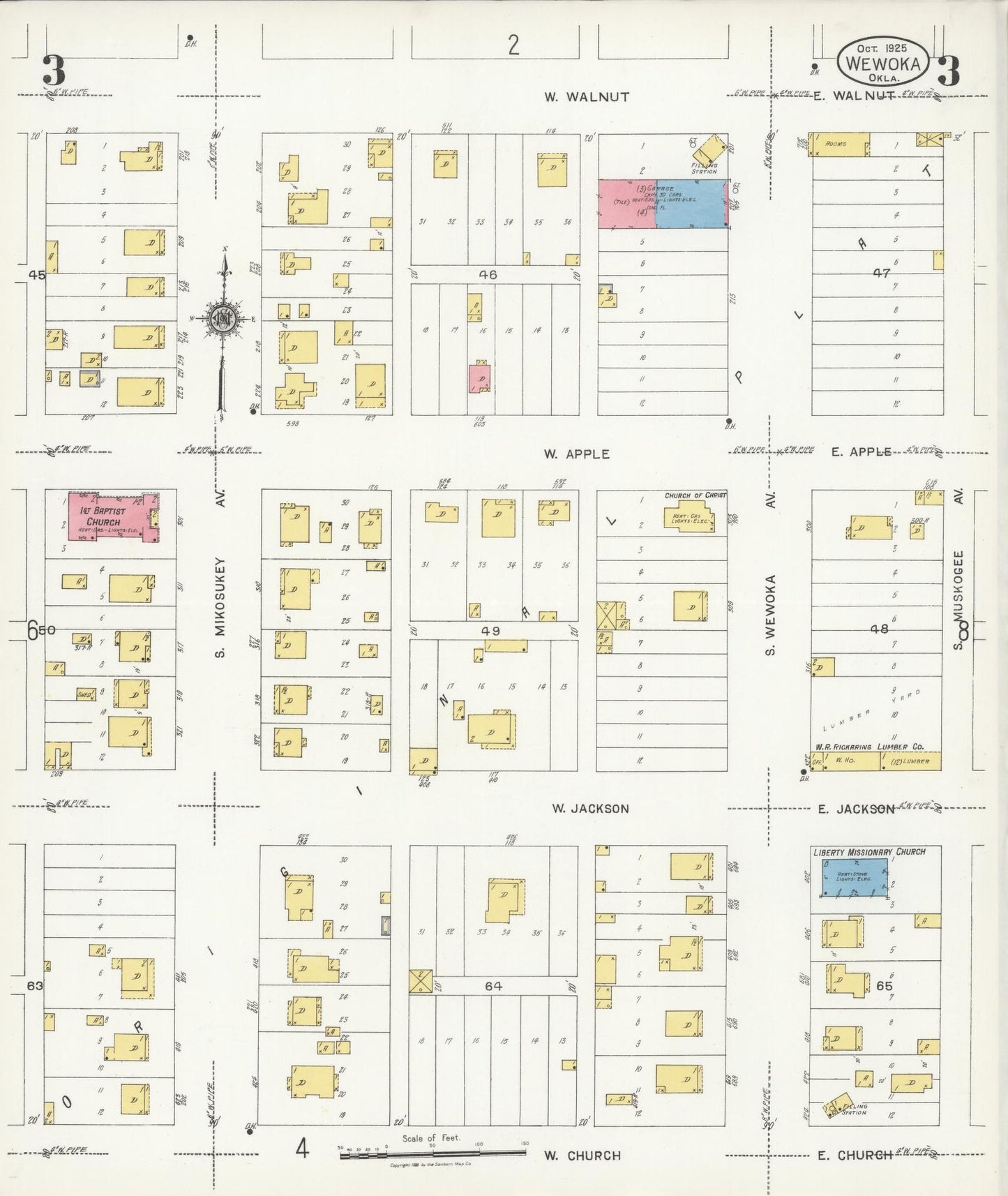 Sanborn Fire Insurance Map from Wewoka, Seminole County, Oklahoma (1925), Sheet #0003 - Complete Map Set gallery image, historic Sanborn map, vintage wall art, Oklahoma Oklahoma