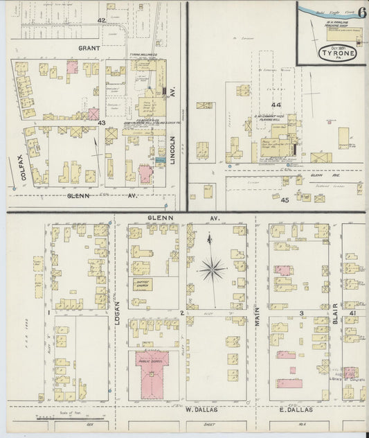Sanborn Fire Insurance Map from Tyrone, Blair County, Pennsylvania (1891), Sheet #0006 - Historic Sanborn Fire Insurance Map Print, vintage old map wall art, antique decor, genealogy gift, Pennsylvania Pennsylvania map