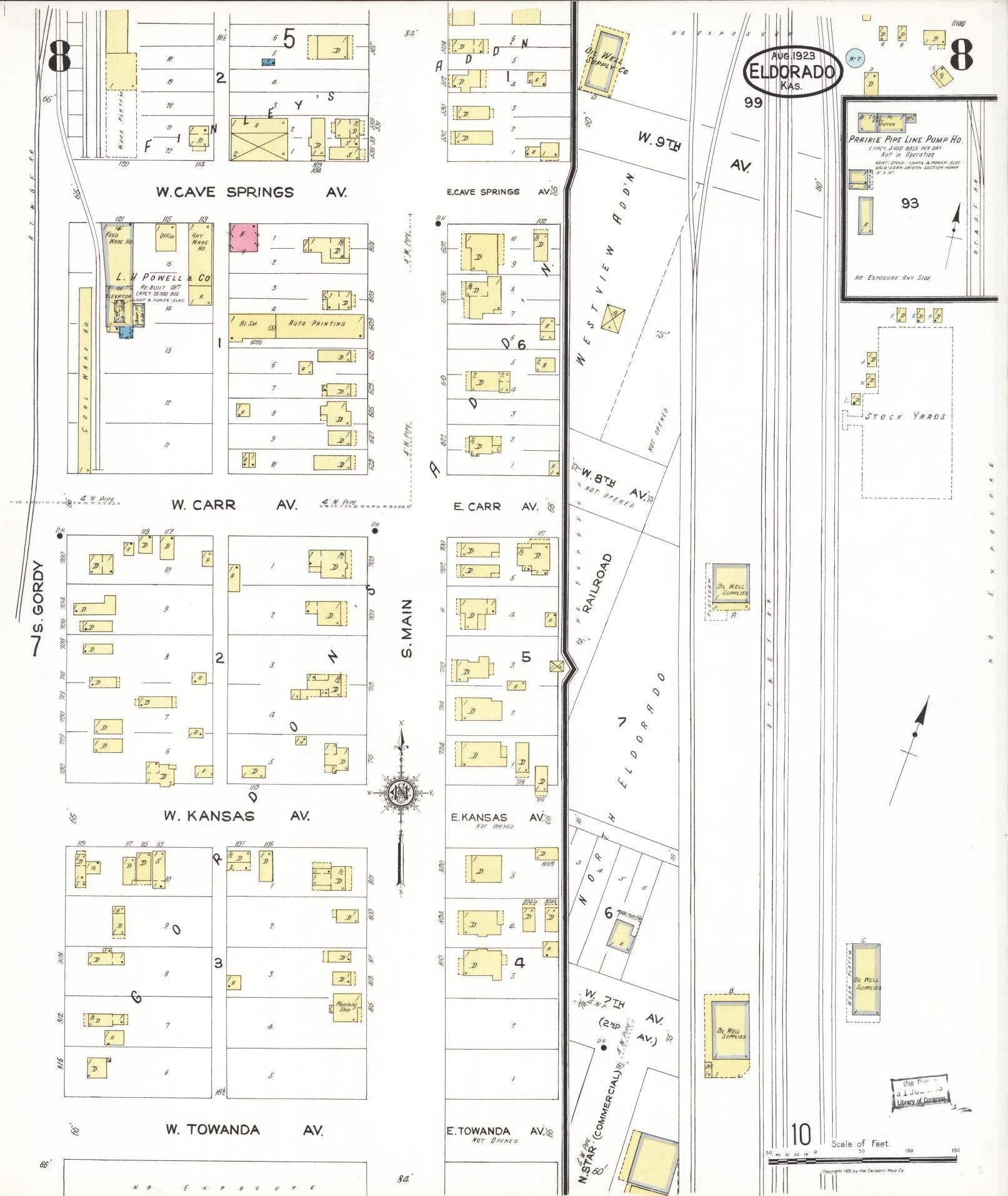 Sanborn Fire Insurance Map from El Dorado, Butler County, Kansas (1923), Sheet #0008 - Historic Sanborn Fire Insurance Map Print, vintage old map wall art, antique decor, genealogy gift, Kansas Kansas map